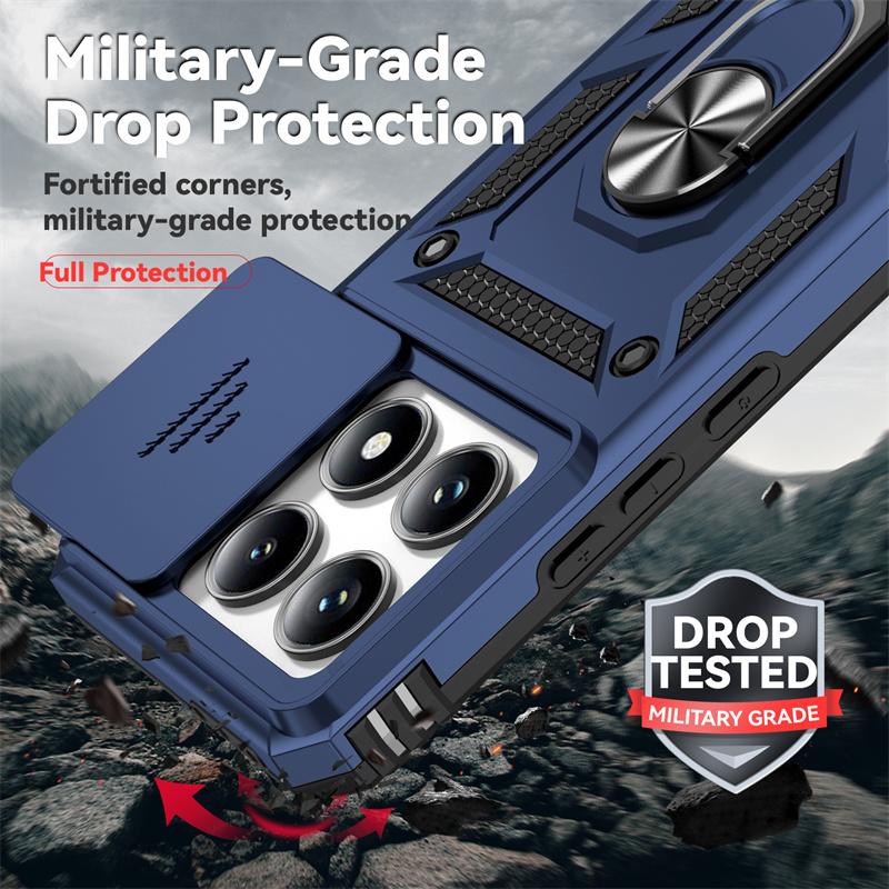 Armor Funda pour Xiaomi 14T 5G Protection d'objectif coulissante Étui de téléphone antichoc pour Mi14T Xiaomi14T 14 T T14 Housse avec anneau support magnétique pour voiture
