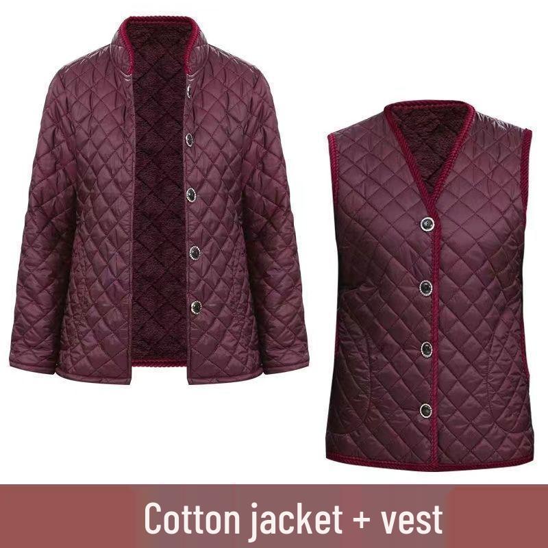 Warm Velvet Cotton Suit for Mom and Grandma: Autumn/Winter Three-Piece Set for Mature Women