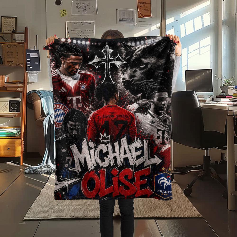 Michael Olise Printed Flannel Blanket, soft throw for bedroom sofa, washable,soccer fan merchandise, great gift.