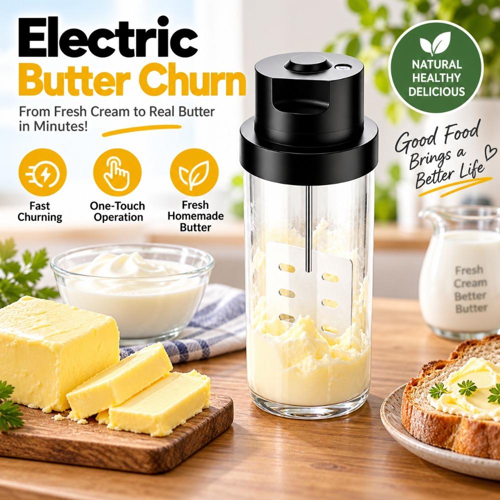 Black Electric Butter Churn Stainless Steel Liner Electric Cream Mixer  Kitchen Cooking