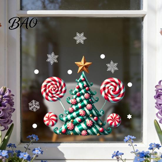 Holiday Party Supplies for Home Candy Christmas Tree Window Static Sticker, Waterproof PVC Removable Seasonal Glass Stickers Clings, Decorative Decal