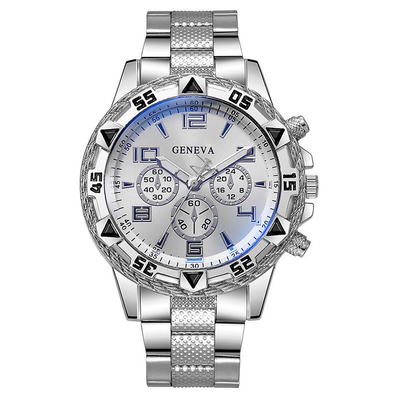 

2023 Men s Casual Silver Alloy Watch with Stainless Steel Band and Faux Three-Eye Design срібний