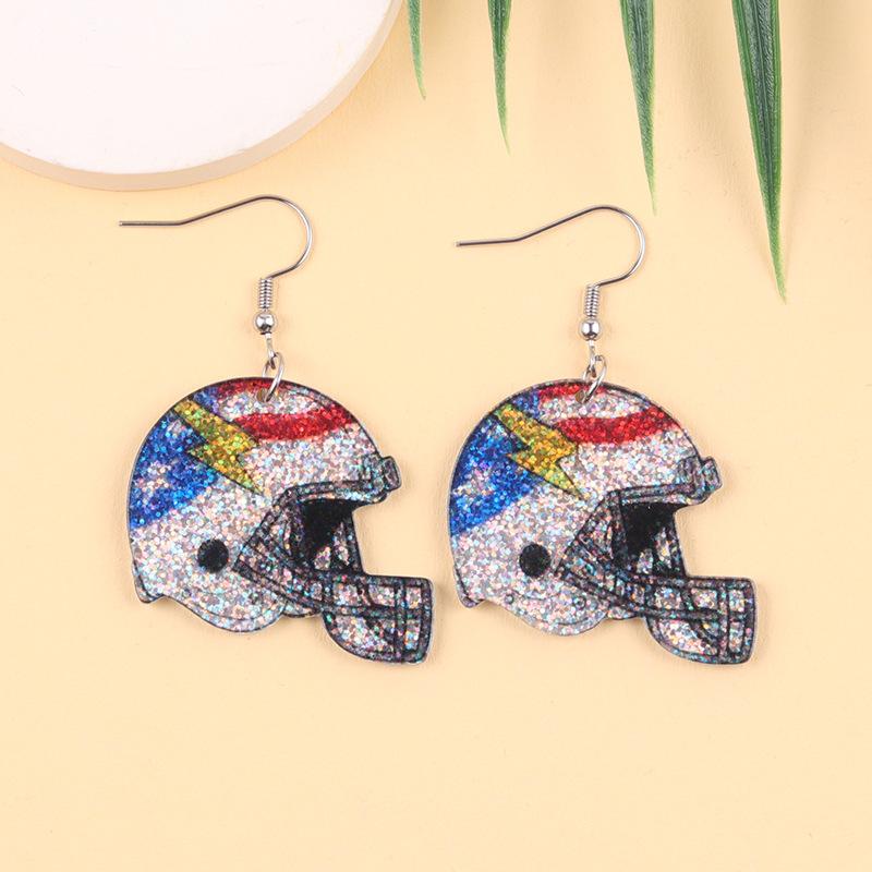 Mega World Cup Element Earrings Color-Block Rugby Helmet Acrylic Creative Earrings for Women