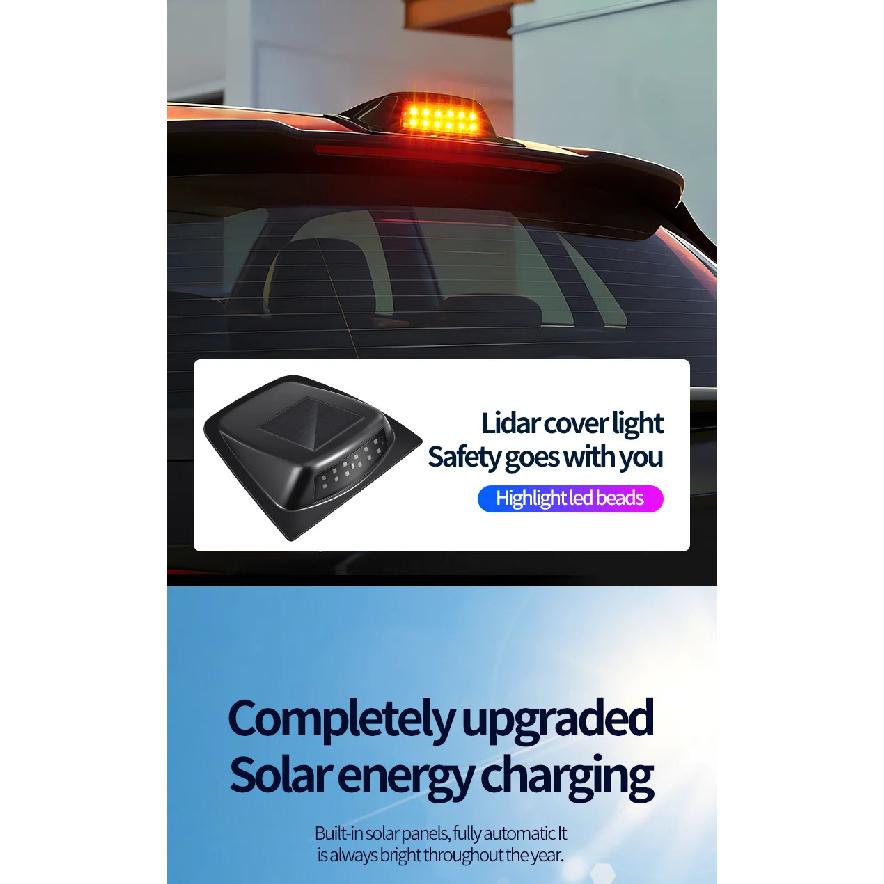 Solar Powered LED Car Roof LiDAR Decorative Cover Light Anti Rear End Collision Warning Flashing Navigation Light