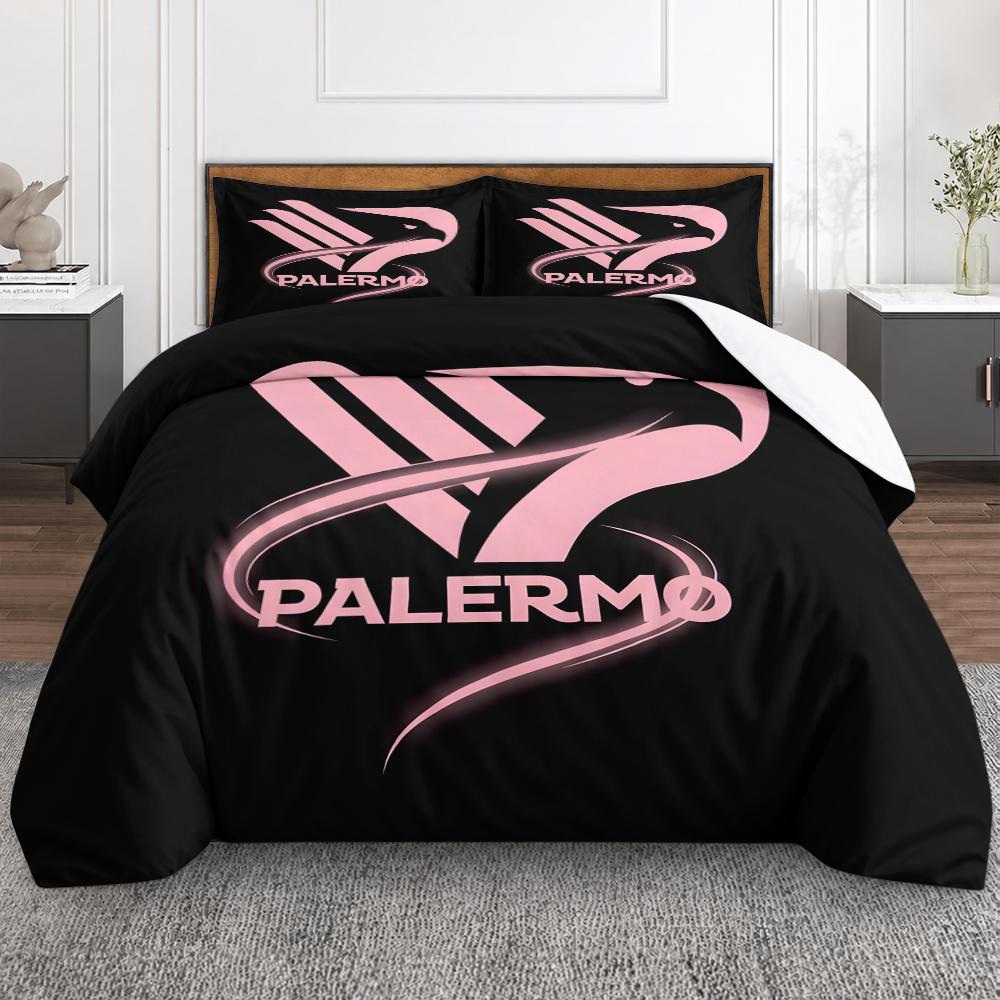 Set Biancheria da Letto Palermo FC Aquila Rosa 3 Pezzi, Moderno Set Copripiumino con Emblema Squadra Calcio per Camera da Letto dei Tifosi Regalo