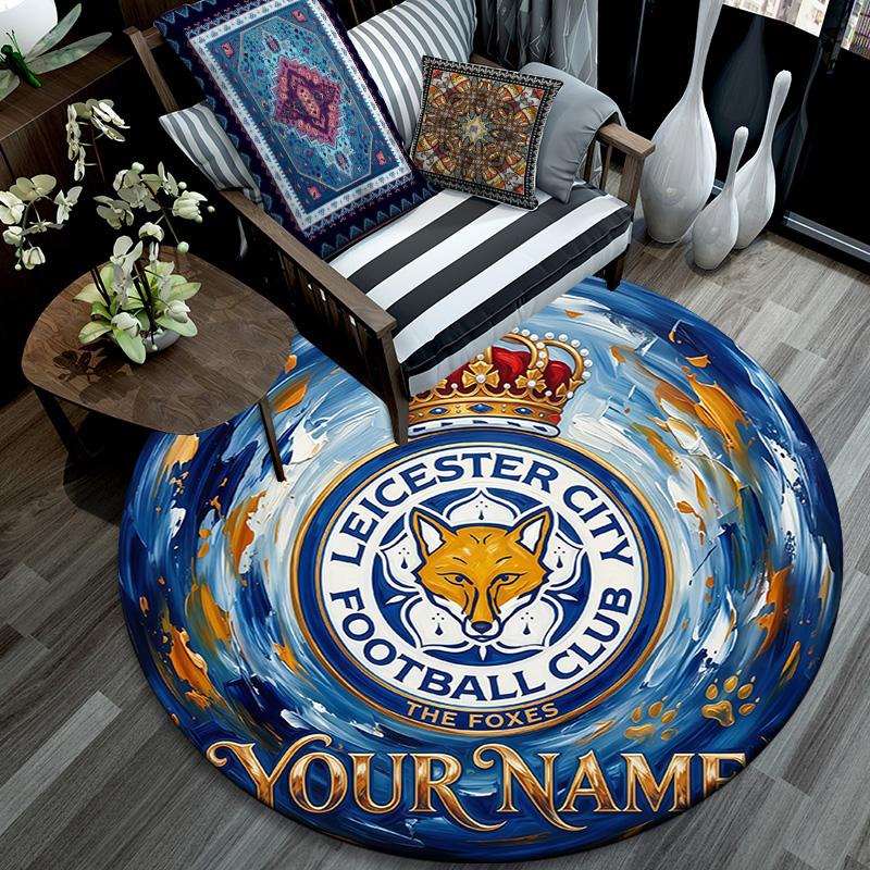 Custom Name Leicester City Round Area Rug,Carpet Rug for Living Room Bedroom Sofa Playroom Decor,Non-slip Floor Mat