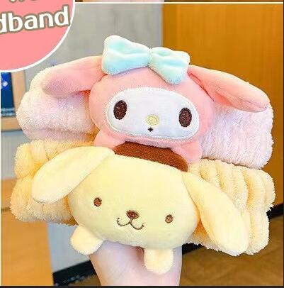  Cartoon Hairband Face Wash Makeup Hairband  Kuromi Plush Absorbent Headband Plush Towel Headband Decoration