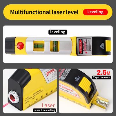 3 in 1 Laser Wasserwaage Multifunktionales Laser Maßband Horizontales Messgerät Vertikales Ausrüstungs-Wasserwaage Lineal mit eingebautem 2,5 m Band