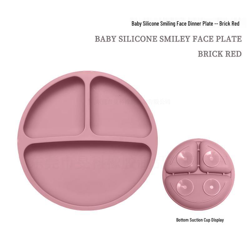 Children's Silicone Smiley Face Divided Meal Plate - Drop-Resistant, Three-Compartment Training Tableware