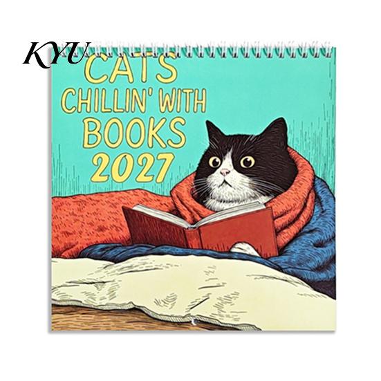 Monthly Wall Calendar 2027 Cats Reading Calendar, Jan. - Dec. 12 Hanging Daily Appointment Tracker Planner, Cute Kitty Illustrations Gag Gift for Cat