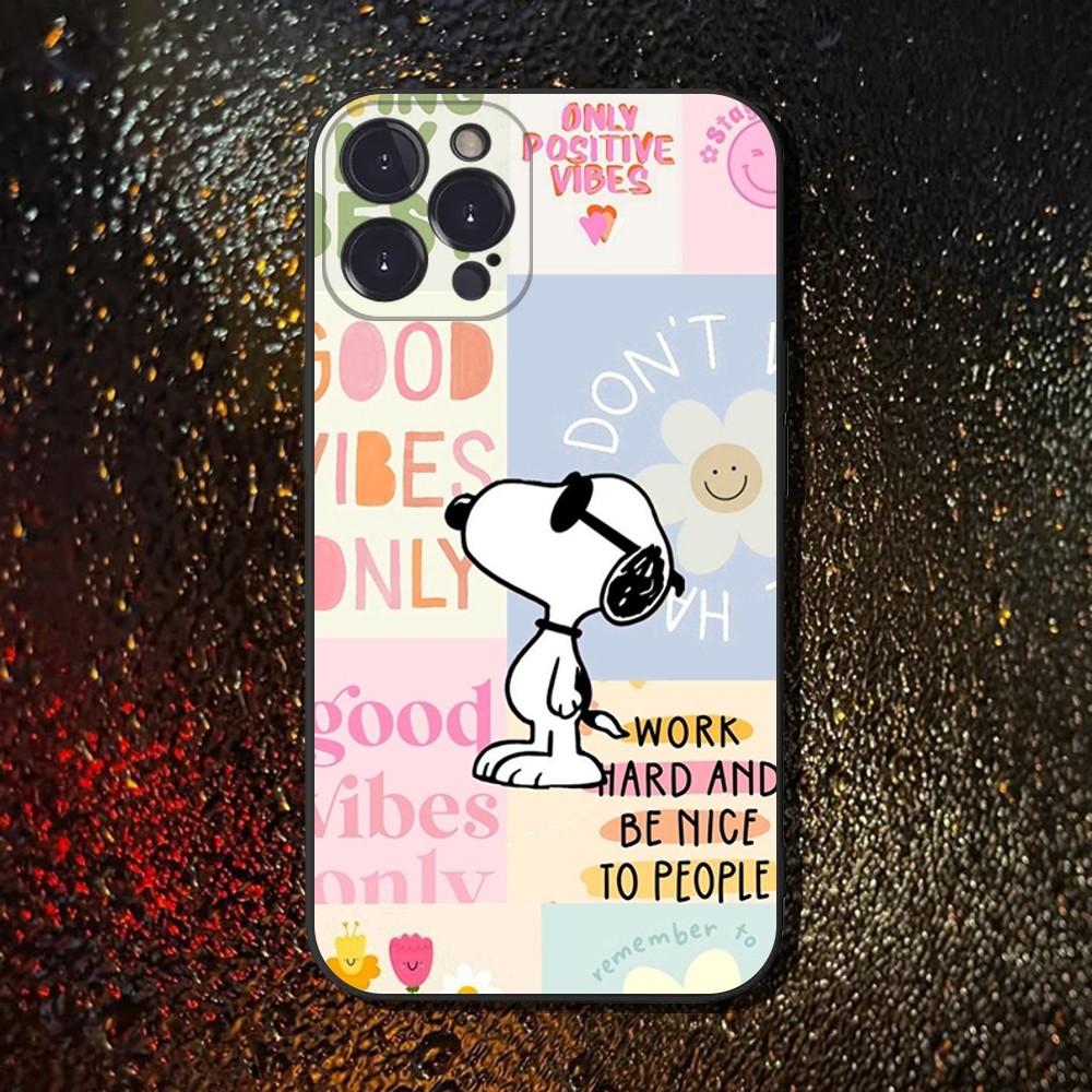 Cartoon S-Snoopys Phone Case For iPhone 16,15,14,13,12,11 Plus,Pro Max,XS,X,XR,SE,Mini,8,7,Soft Silicone Black Cover