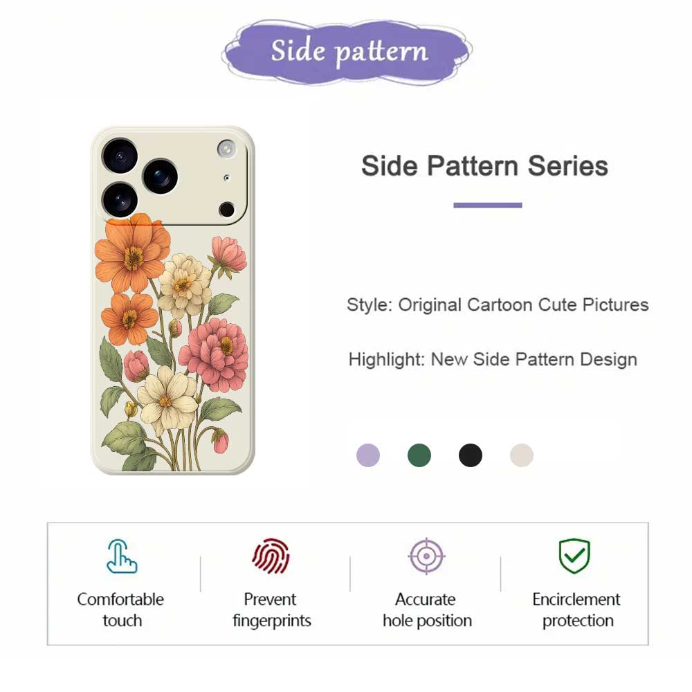 For iPhone 17 Pro Max Case Beautiful Flowers Pattern Printing Straight Edge TPU Phone Back Cover