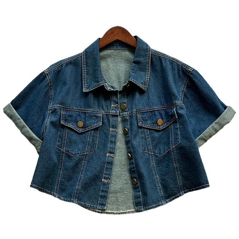 Dámská džínová bunda s krátkým rukávem Nový retro tenký volný ležérní krátký top