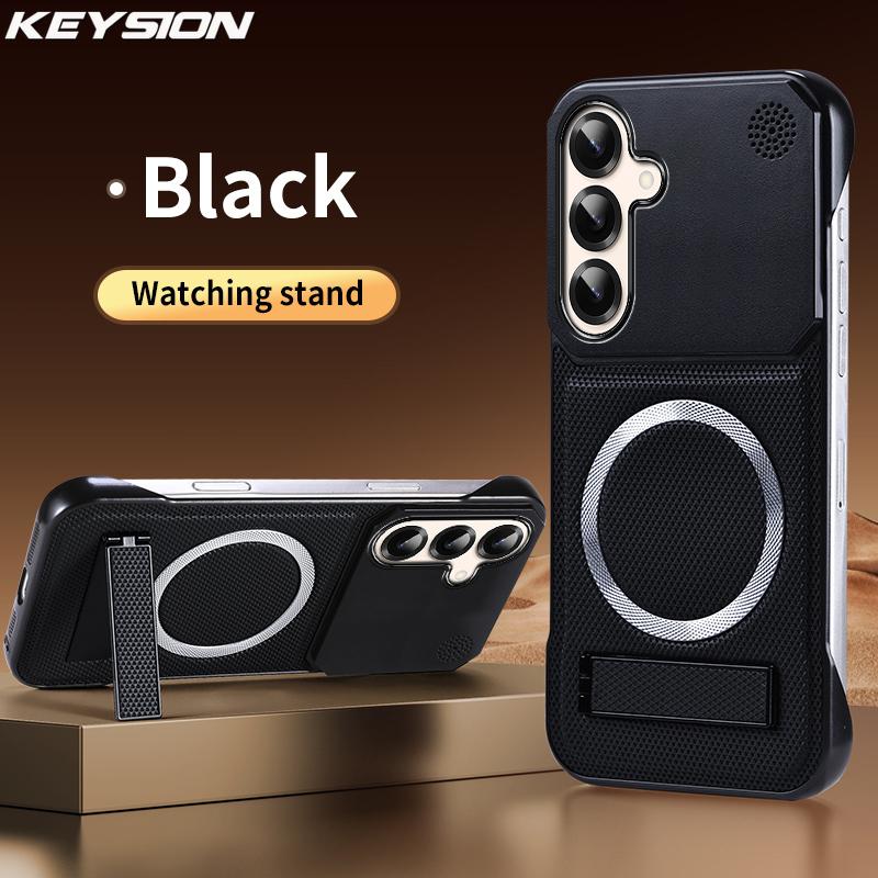 KEYSION Luxury Magnetic PU Leather Aromatherapy Phone Case for Samsung Galaxy S22 S23 Ultra Kickstand Borderless Back Cover