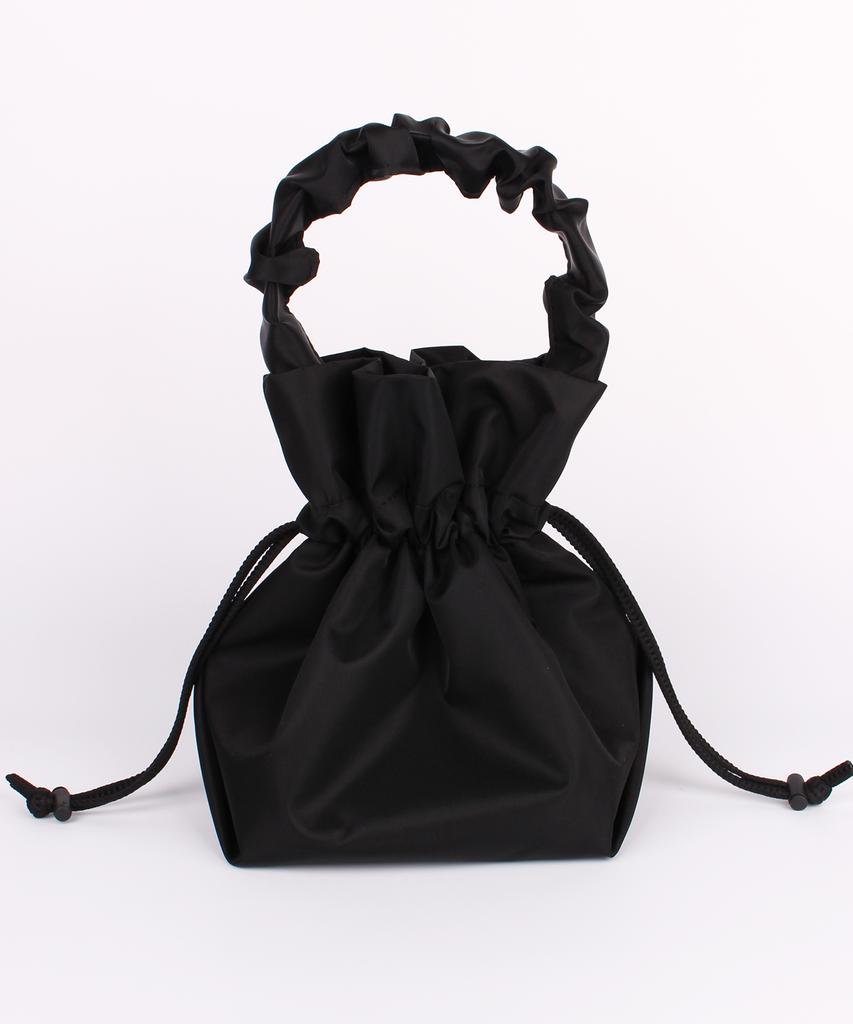 A By A Black Shirred Nylon Waterproof Bucket Bag