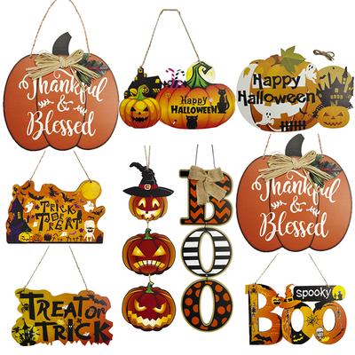 Halloween Pumpkin Wooden Hanging Ornaments Diy Pumpkin Pendants Boo Blessed for Halloween Thanksgiving Door Window Decorations