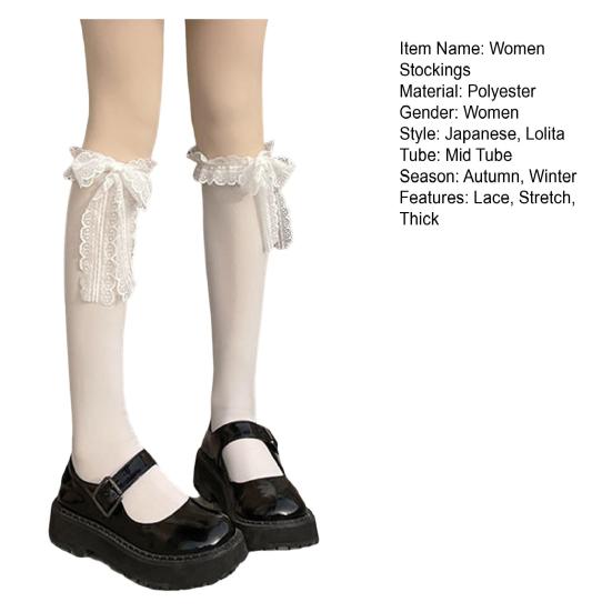 1 pár jesenné zimné dámske pančuchy čipkované jednofarebné sexy šnurovacie zahustené pančuchy Lolita mid tube streetwear