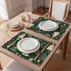 4-Pack Christmas Placemats 12x18 Inches, Festive Green Christmas Tree Print, Linen Table Mats for Holiday Dining and Kitchen Decor, Rectangular Woven
