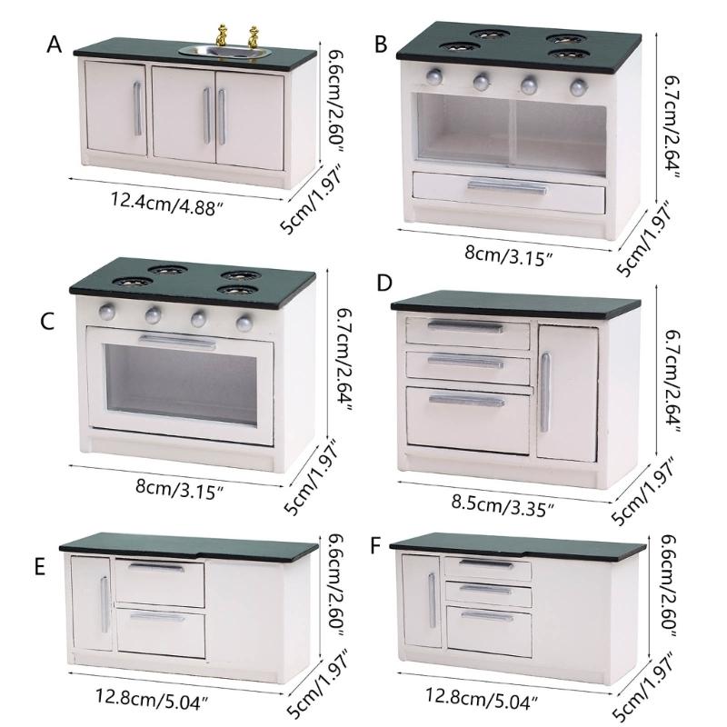 1:12 Scale Dollhouse Kitchen Cabinet DIY Miniature Dolls House Furniture Cupboard Crafts Sink Stove Accessory Toy