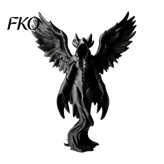 Detailed 3D Printed Figure Dark Angel Winged Figurine, Gothic Statue for Desk Shelf Three-dimensional Decor, Intricate Redemption Theme чёрный