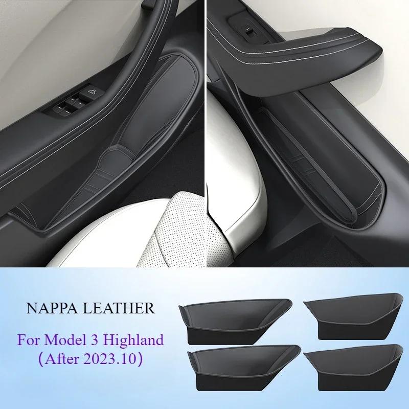 For Tesla Model Y Juniper 2025 Car Door Storage Pocket Nappa Leather Storage Box Door Handle Armrest Tray Organizer Accessories