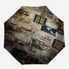 Newspaper Clippings Historic Archive Themed Automatic Opening and Closing Umbrella, Brightly Colored 8-rib Portable Umbrella, Suitable for M