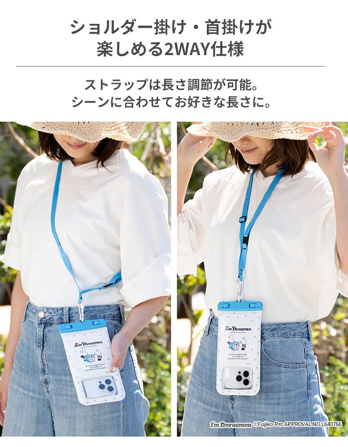DIVAID Doraemon Waterproof Case with Shoulder Strap with iPhone and Android I'm Wide-Size (Diving/Dot Design) [Compatible Smartphones, Floating,
