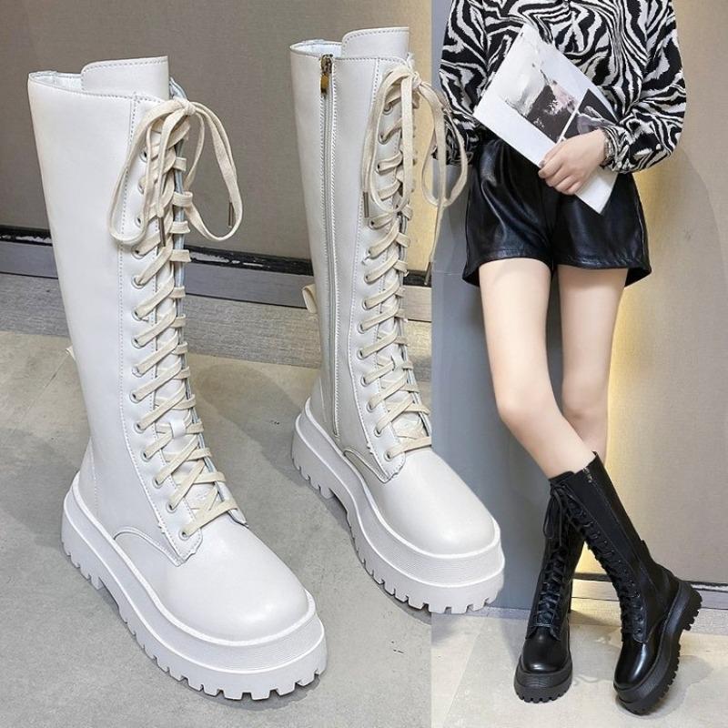 Thick-soled and Fitted, Cross-tied High Boots, Long-top New Women's Shoes