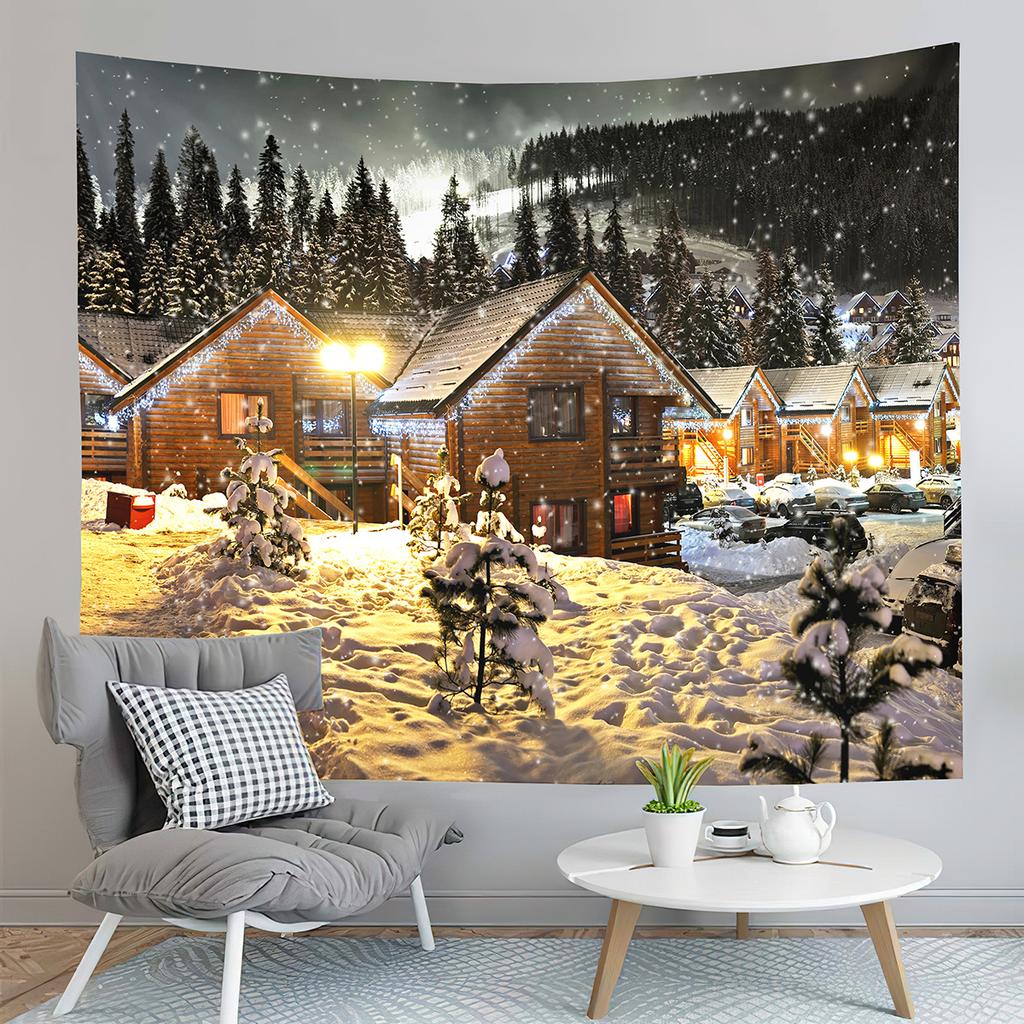 Christmas Tapestry Santa and Reindeer Delivering Gifts Tapestry Home Living Room Bedroom Dorm Wall Hanging Decorative Blanket