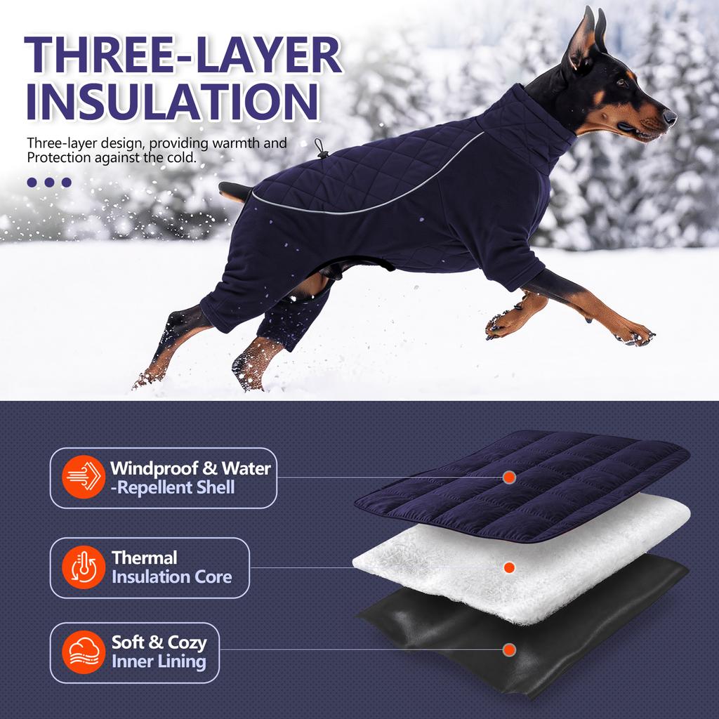 Winter Hund Overall Warmer Fleece Hundemantel Gesteppte Haustierjacke Vollbeinabdeckung Winddichte Kleidung für Kleine Mittlere Große Hunde
