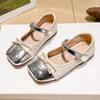 Girls Two-Tone Pearl Bow Decor Mary Jane Casual Shoes