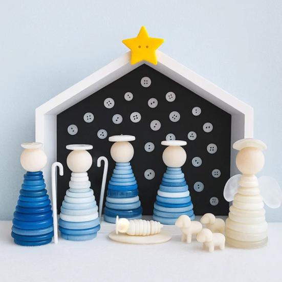 DIY Button Nativity Scene Craft Kit with Buttons & Beads Handmade Christmas Ornament Activity