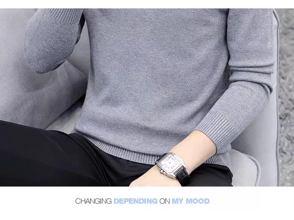 Men's Slim Fit Round Neck Sweater: Long Sleeve, Thin Pullover, Solid Color, Plus Velvet Knitwear for Autumn/Winter.