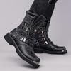 Herren Motorradstiefel Mode Mid-Calf Punk Rock Punk PU Leder Schwarz High Top Herren Freizeitschuh Stahlkappenschuhe Botas Hombre