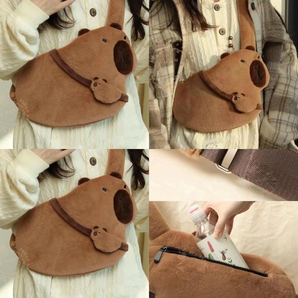Shoulder Capybara Plush Bag Cartoon Bag Zipper Design Adjustable Strap Shoulder