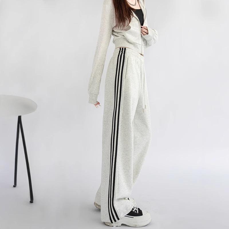 2024 Women's Autumn Loose Straight-Leg Sweatpants with Side Stripe Trend