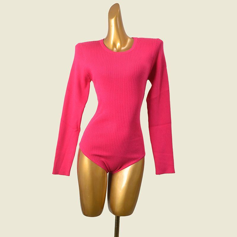 Fashion Sexy Knitting Long Sleeves T-shirt Triangle Jumpsuit Spring Sexy Inner Match Slimming T-Shaped Bottoming Shirt for Women