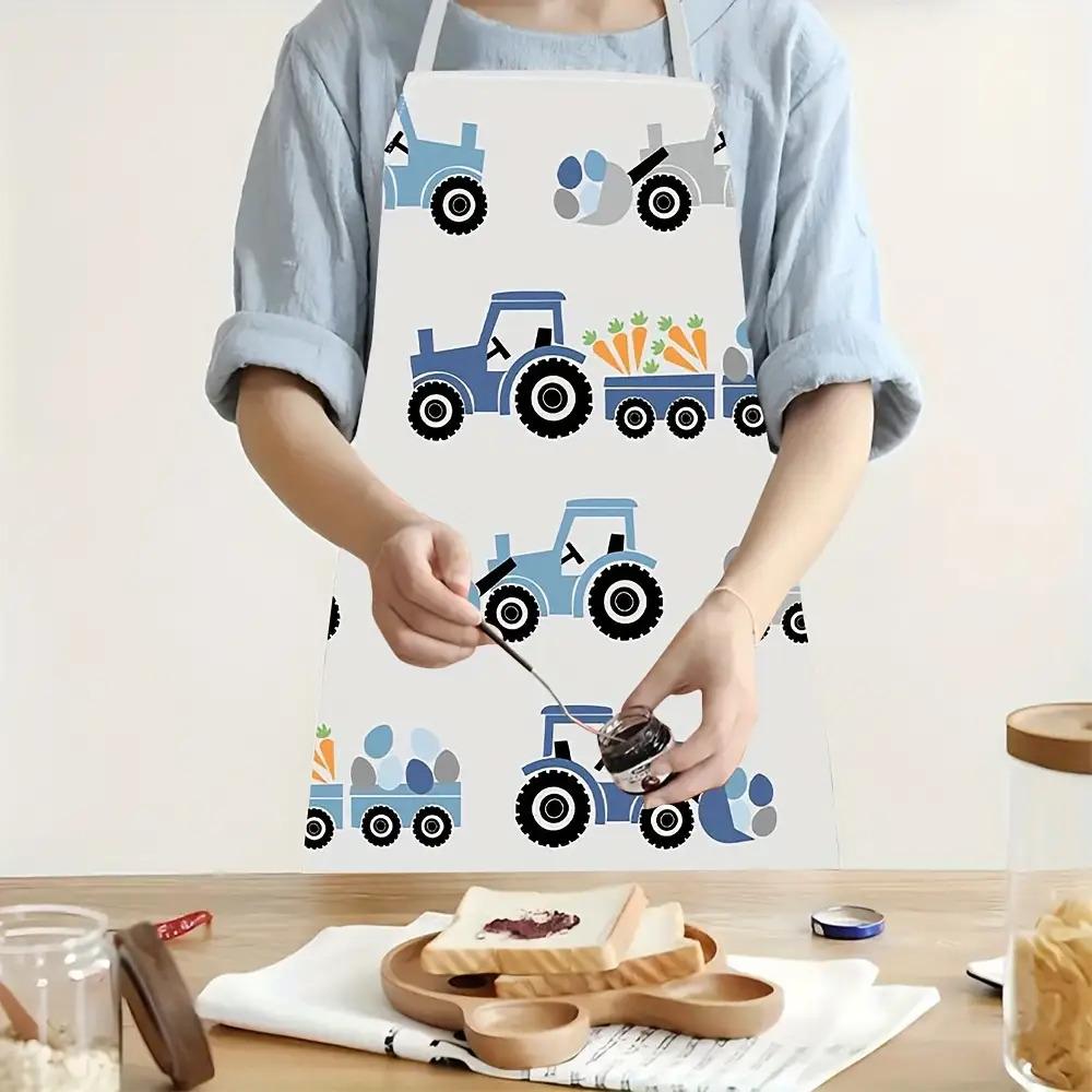 1 pezzo Grembiule da Bambino Cartone Animato Trattore Lino Impermeabile Cucina Cottura Arte Grembiulino Bambini Cucina Chef Regalo Ragazzi Ragazze Veicolo Agricolo Stampa