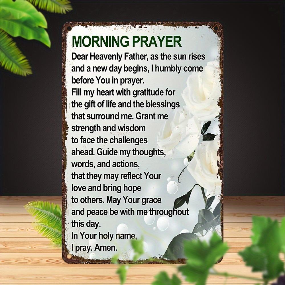 Morning Prayer Inspirational Quote Aluminum Sign, Pre-drilled Wall Decor for Home Office Cafe - Durable Moisture Resistant