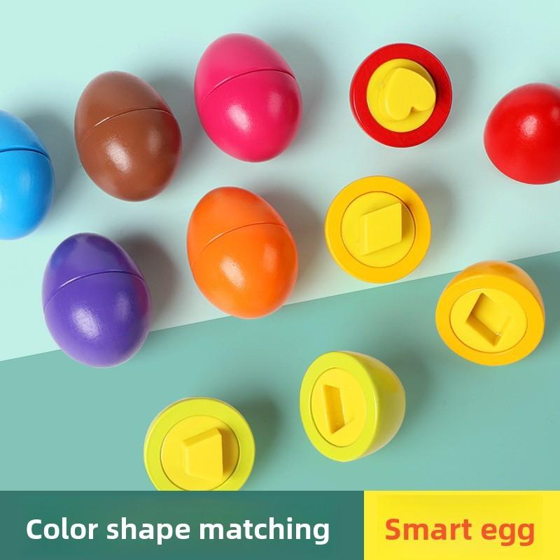 Educational Egg Wooden Shape Matching Toy For Brain Development Skills Cognitive