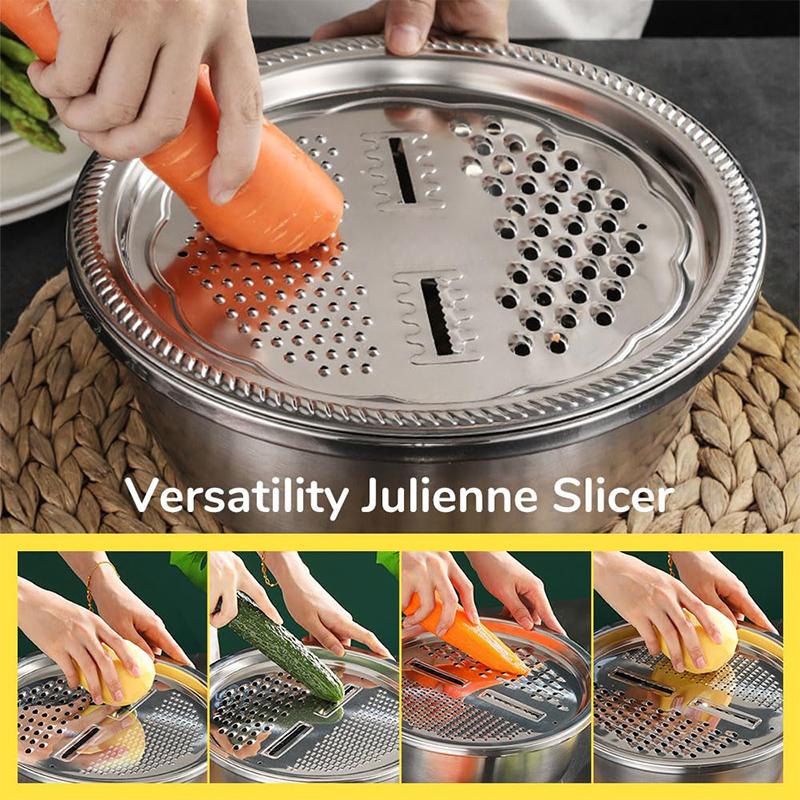 Multifunctional Stainless Steel Basin, 2026 New 3 In 1 Multifunctional Stainless Steel Basin Strainer Set With Grater