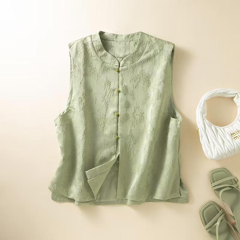 Spring 2026 Chinese-Style Women s Sleeveless Vest with Stand Collar and Oblique Placket M зелёный