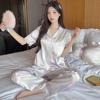 Sweet And Cool Girl Ice Silk Pajamas Women'S Summer Short-Sleeved Trousers Casual Lazy Style Loungewear Can Be Worn Outside