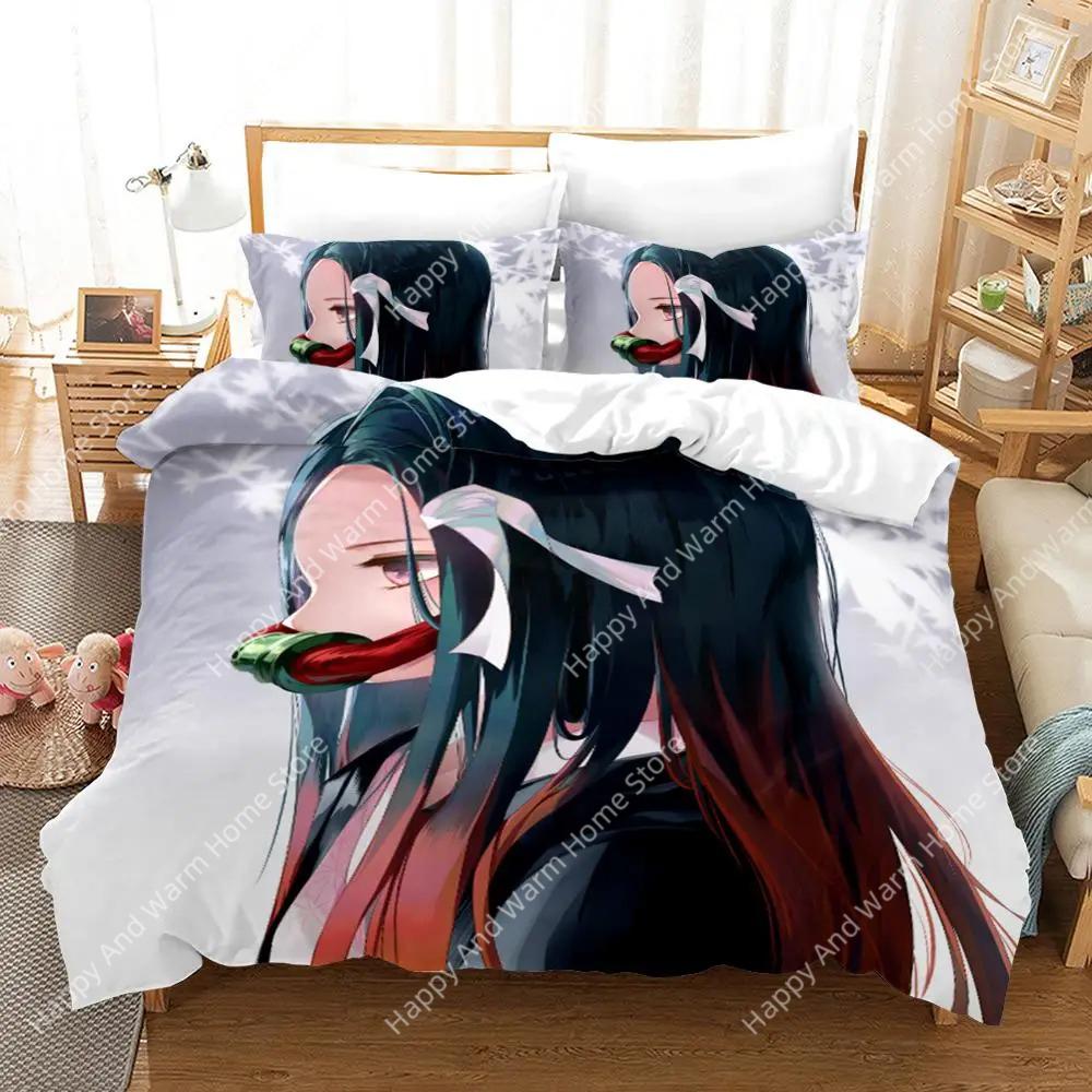 New Japan Carton Anime Demon Slayer Beding Set Printing Microfiber Soft Duvet Cover Bed Comfortable Quilt Cover Set Pilowcases Soft Bed Linens