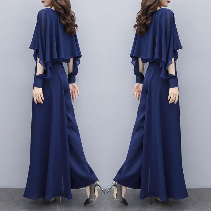 Trendigt Chiffonkjolset i Plus Size för Kvinnor Vår Sommar Ny Ankomst Stilfull Åldersreducerande Draperade Klockbyxor