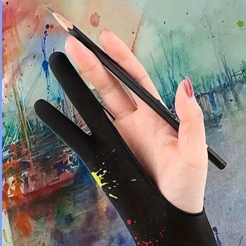 1 Stück Anti-Smudge Künstler Zeichenhandschuhe Zwei-Finger Anti-Touch Schutzhandschuhe für Zeichen-Tablett Bildschirm Board Kunstbedarf