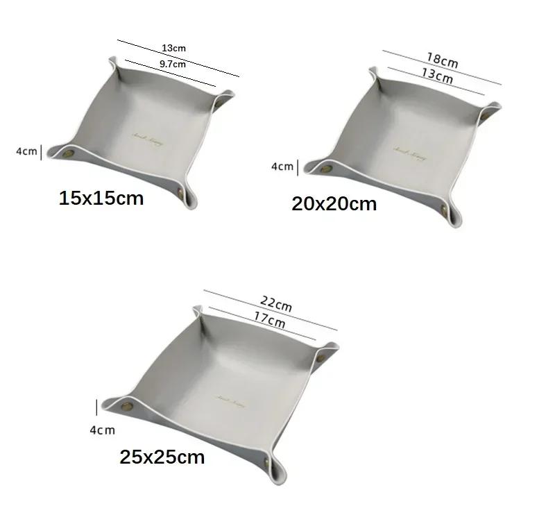 PU Leather Foldable Desktop Storage Tray, Square Organizer for Keys Jewelry Cosmetics, Waterproof Valet Tray for Home Office