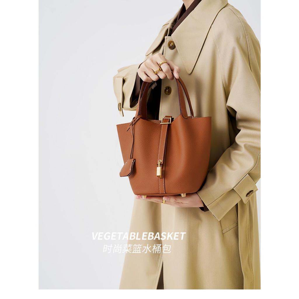 Large Vegetable Basket Bag TOGO First-layer Cowhide Handbag Fashionable Commuting Large-capacity Bucket Bag Genuine Leather Women's Bag
