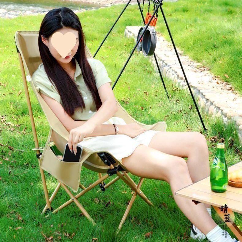 Tragbarer Falt-Mondstuhl mit hoher Rückenlehne für Outdoor, Camping, Picknicks, Strand und Angeln