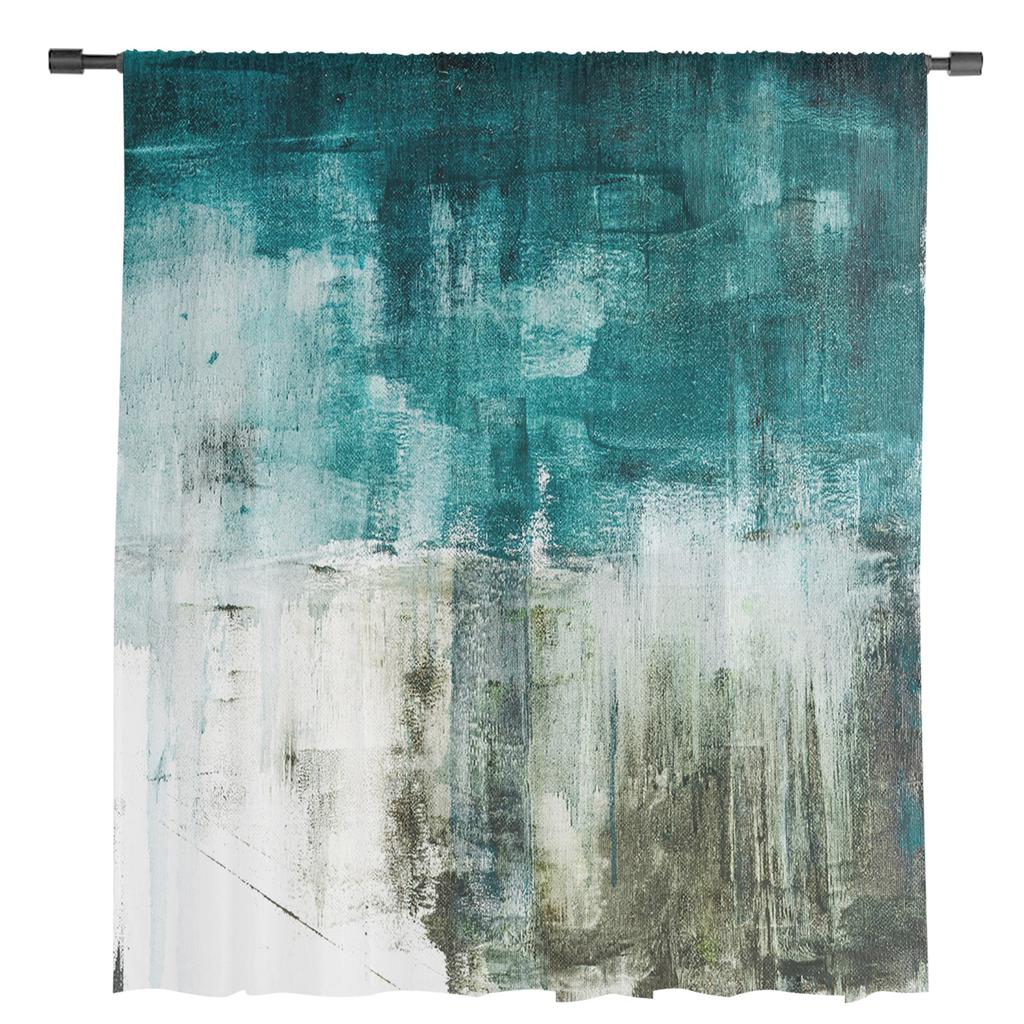 Abstrakte Kunst Ozean Ölmalerei Stil Transparente Vorhänge zur Wohnzimmerdekoration Fenstervorhänge Küche Tüll Voile Vorhänge